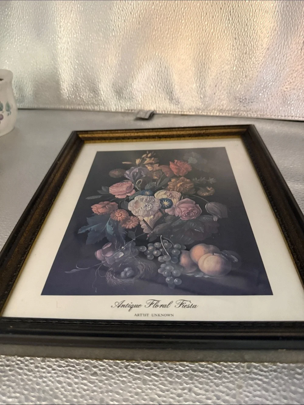 Vintage Wood Still Life called “ Antique Floral Fiesta”